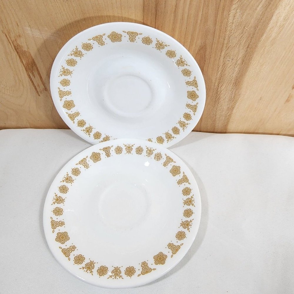 3) Corelle Corning Butterfly Gold  6.25" Tea or Coffee Cup Saucer Only vintage - Picture 2 of 5